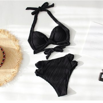 HOTDUCK Balconette-Bikini Bikini, Wellenmuster, geteilter Bikini zum Schnüren,Damen-Badeanzug