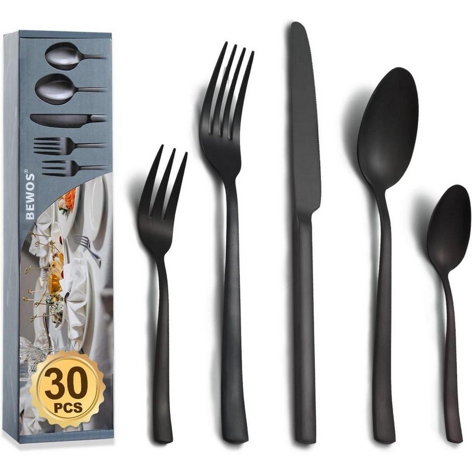 LuxusKollektion Besteck-Set Besteckset 30 Stück Schwarz Quadratische Griffe 30 Stück