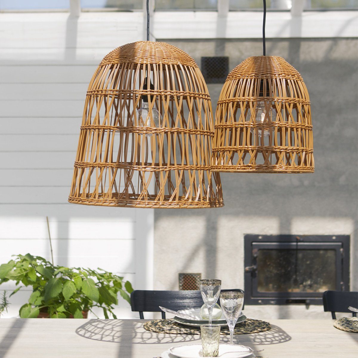 MARELIDA Hängeleuchte Lampenschirm BELL Rattanstil outdoor günstig online kaufen