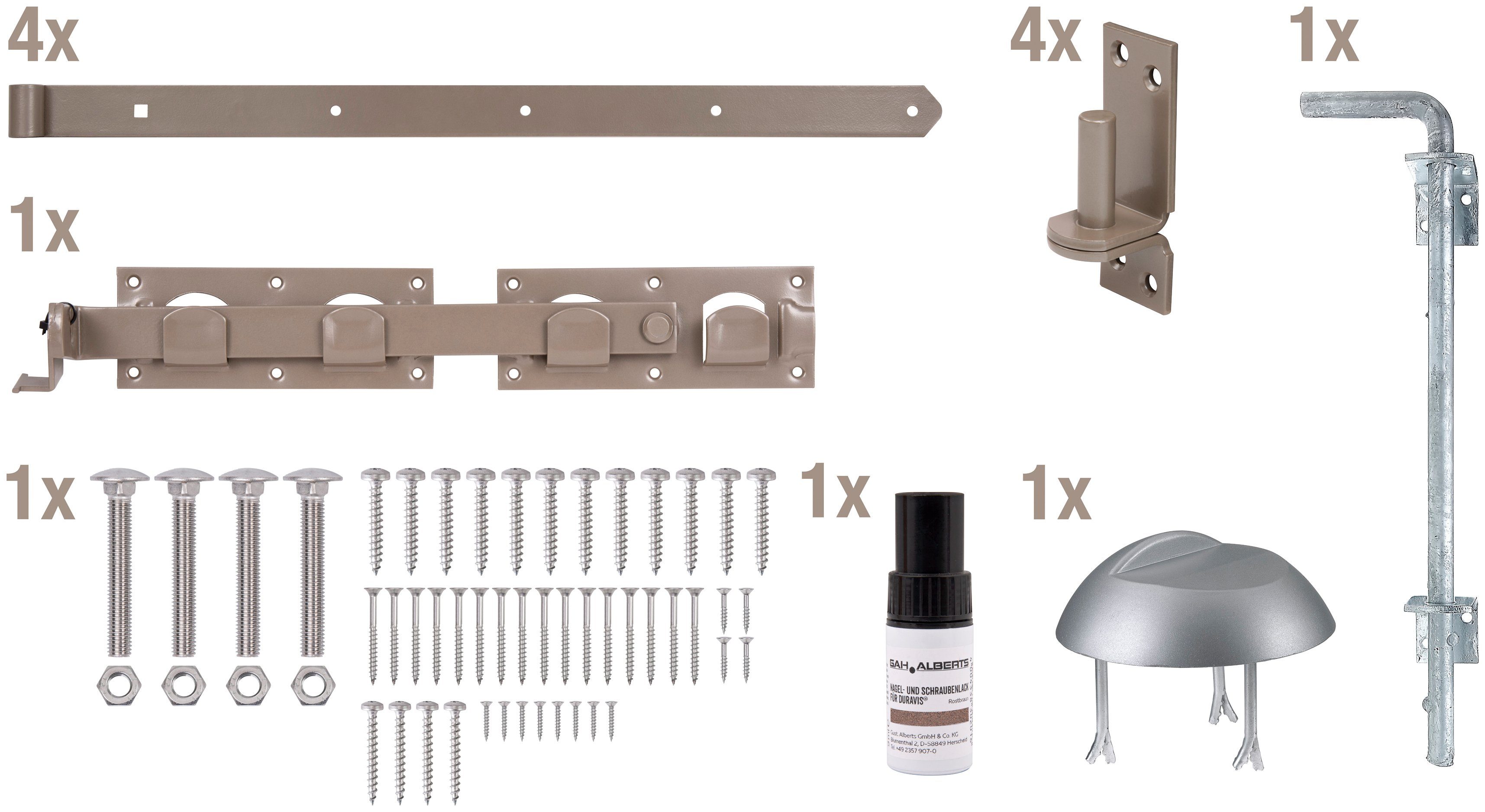 DURAVIS® Torbeschlag Beschlagssortiment, perlbeige für 1035 Alberts duplexbeschichtet Doppeltore, RAL