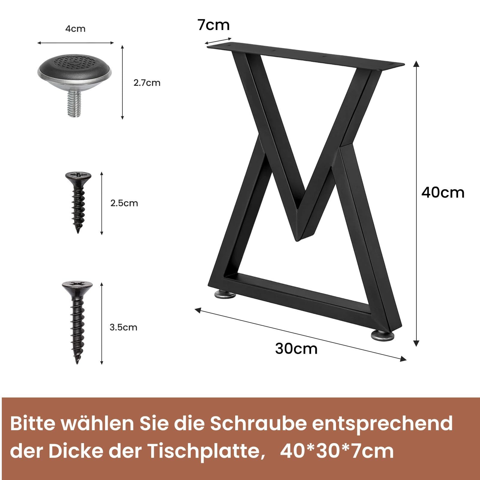 Youyijia Tischbein 2er-Set Tischbeine, Metall, Schwarz, Bankgestell, V-Typ – Bild 2 von 5