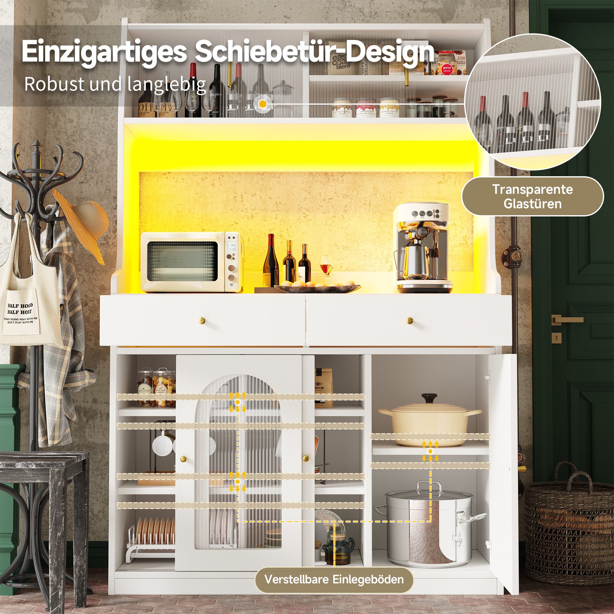 i@home Hochschrank Küchenschrank,Vitrinenschrank, Buffetschrank, schwarz/we günstig online kaufen