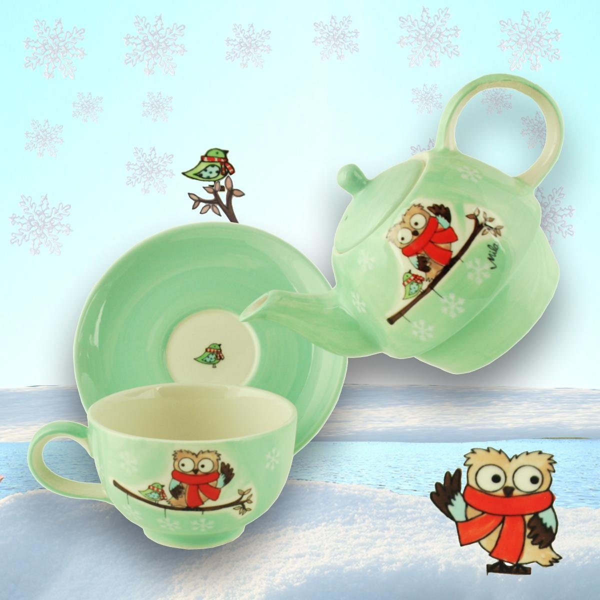 Winter-Eule, l, Tea for Mila (Set) One Tee-Set Keramik Teekanne Hallo 0.4 Mila
