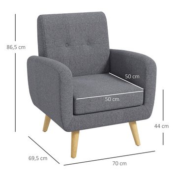 HOMCOM Sessel Sessel Skandi-Design, Knopfheftung, Wohnzimmersessel Natur + Hellgrau (Akzentsessel, 1-St., Einzelsessel), mit Federpaket
