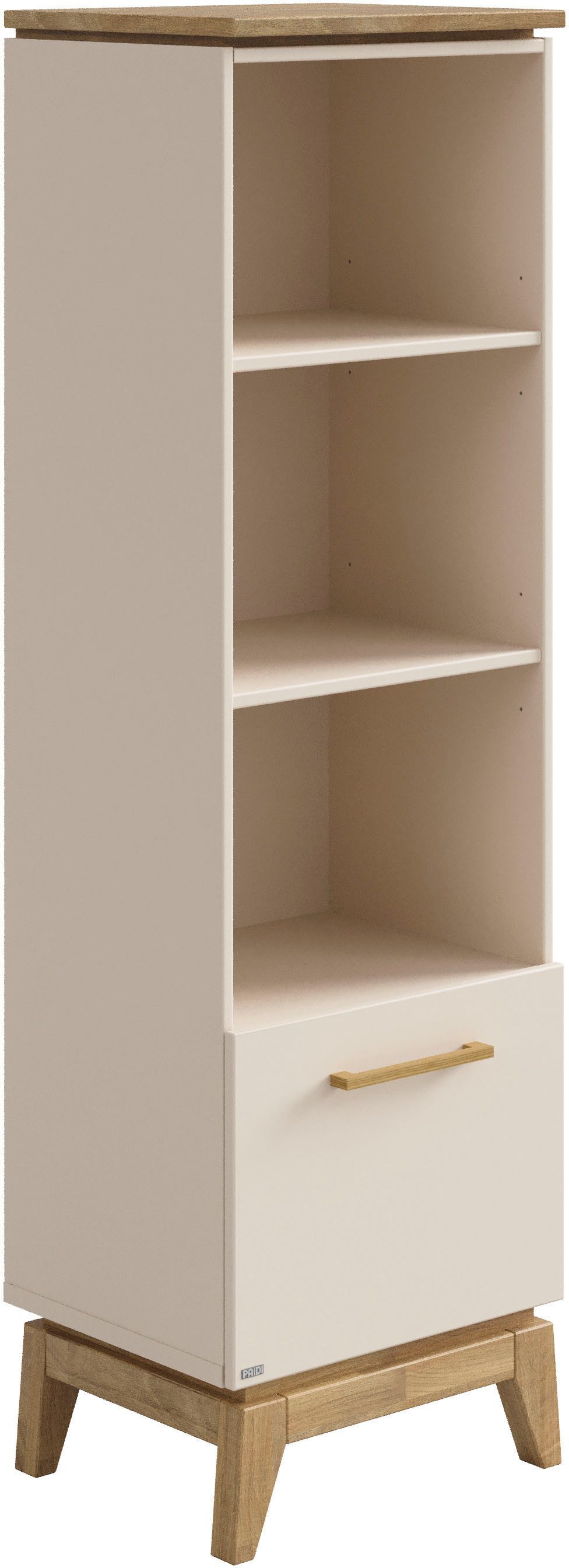 PAIDI Standregal STIENE in Beige oder Grau, 3 offene Fächer, 1 Schublade mit Soft-Close, modernes und langlebiges Regal mit Massivholz, Highboard