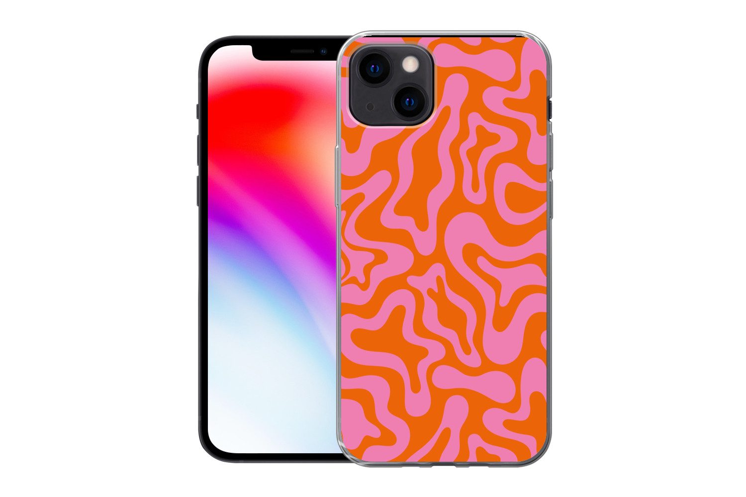 MuchoWow Handyhülle für Apple iPhone 13 Muster - Rosa - Orange - Abstrakt - Modern, Smartphone-Bumper, Print, Handy Schutzhülle Dünn