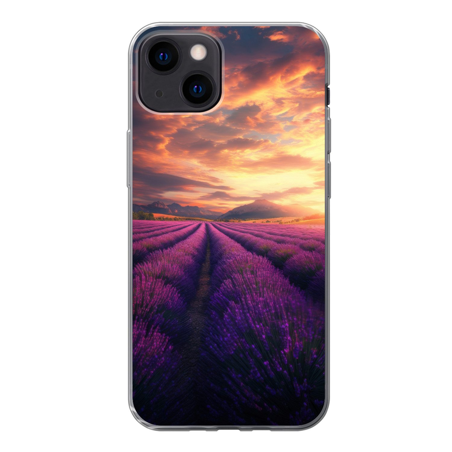 MuchoWow Handyhülle für Apple iPhone 13 Lavendelfeld - Sonnenuntergang - Lila, Smartphone-Bumper, Print, Handy Schutzhülle Dünn