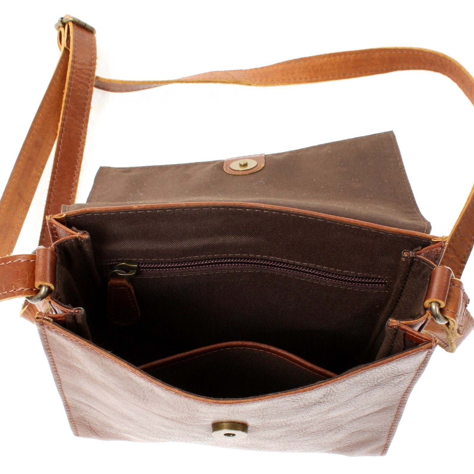 LECONI Schultertasche kleine Umhängetasche Mini Damentasche Handtasche echt Leder LE3082, Überschlag mit Magnetverschluss – kompaktes Format – 20 × 20 × 6 cm – Bild 5 von 5