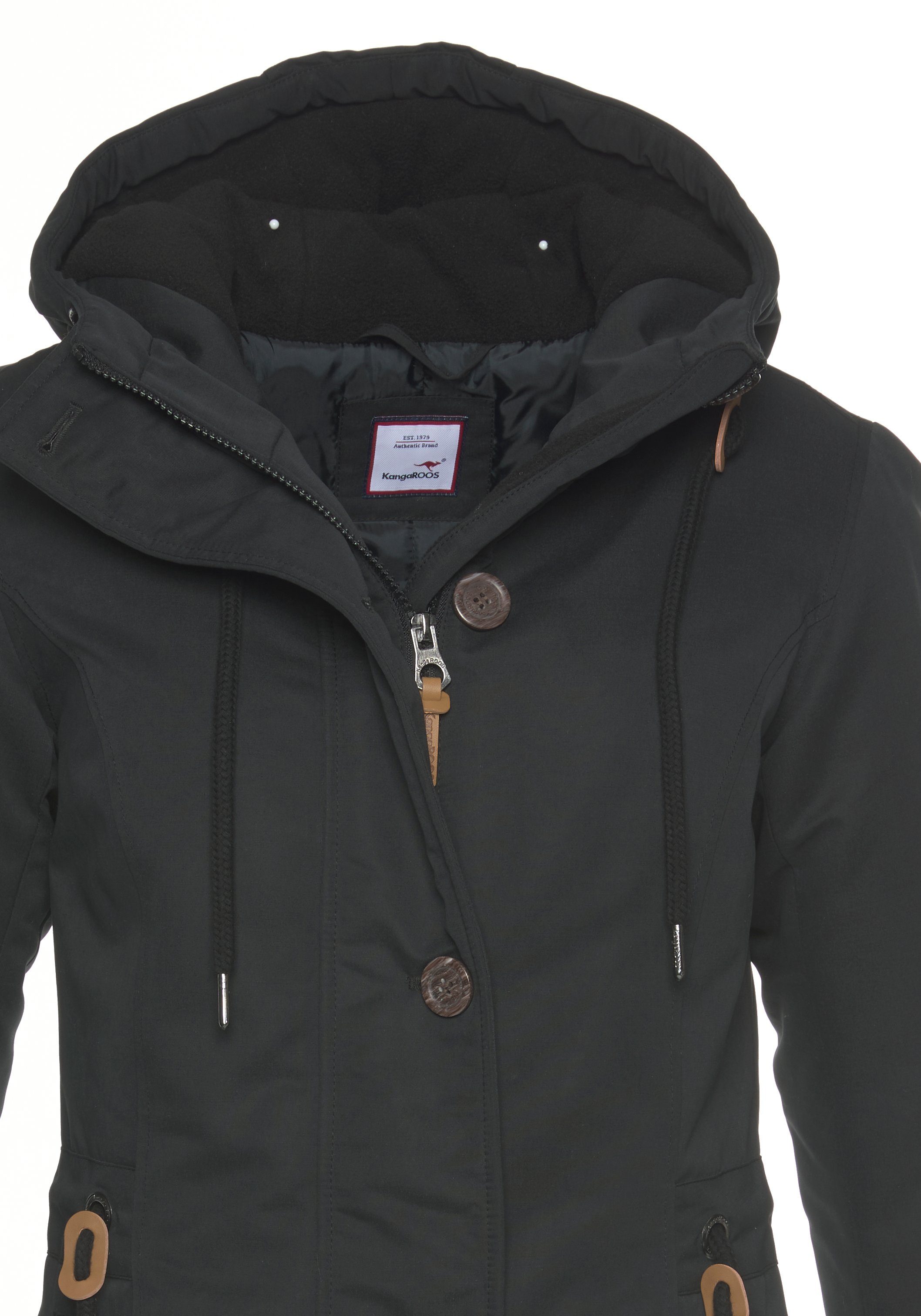 (Winterjacke großen Knöpfen Material) dicker Kordel Winterjacke und nachhaltigem schwarz mit aus KangaROOS