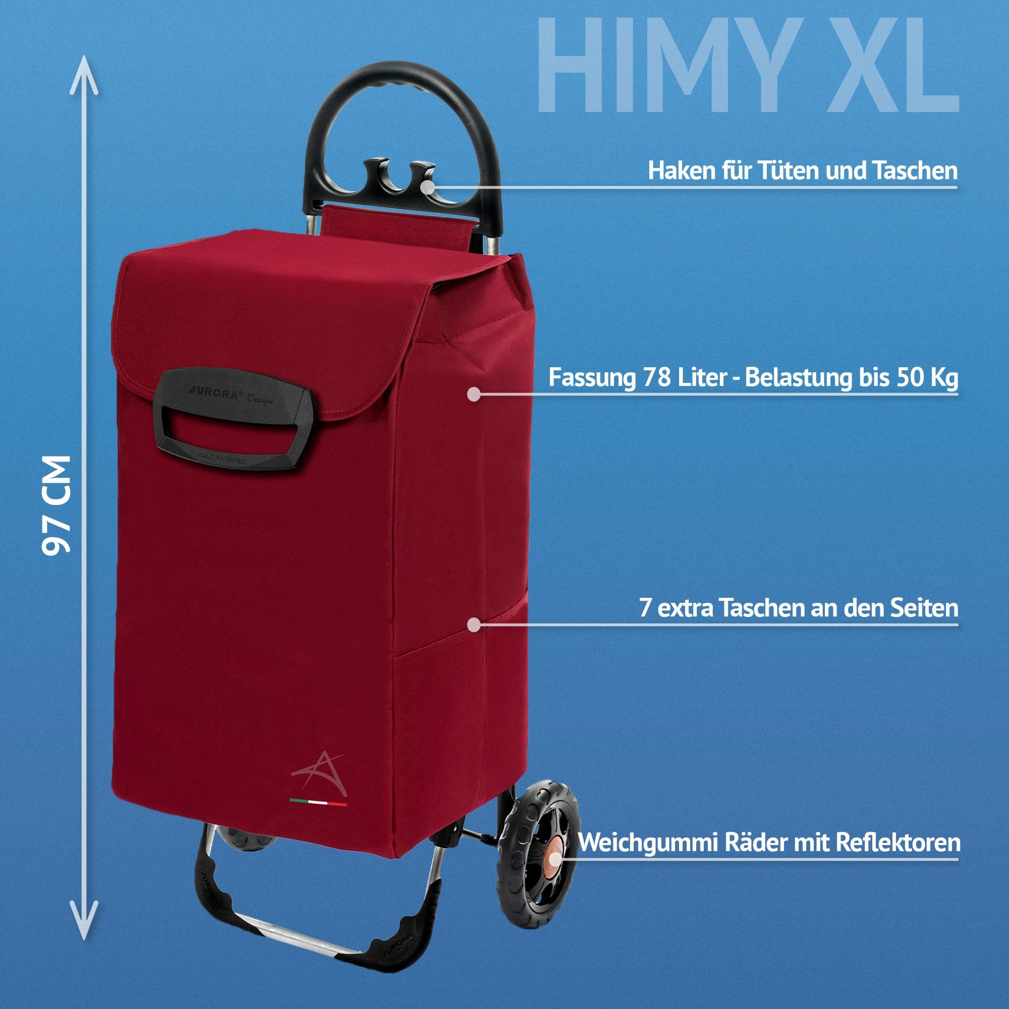 XL rot HIMY Einkaufstrolley linovum 78L Einkaufswagen bordeaux Einkaufstrolley