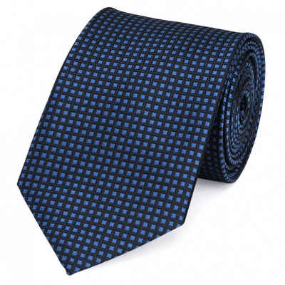 Fabio Farini Krawatte elegante Dunkelblaue Herren Krawatten - Schlips in 8cm (ohne Box, Kariert) Breit (8cm), Blau/Schwarz