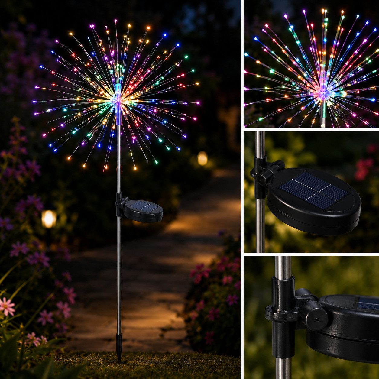 pedete LED Solarleuchte LED Solarleuchte Solarlampen Garten 120 LED Feuerwerk Solarleuchten, gartendeko, solarlampen für außen, Warmweiß, Tageslichtweiß, Leuchtmittel, Wetterfest Pusteblume Solarlampen 8 Modi mit Erdspieß