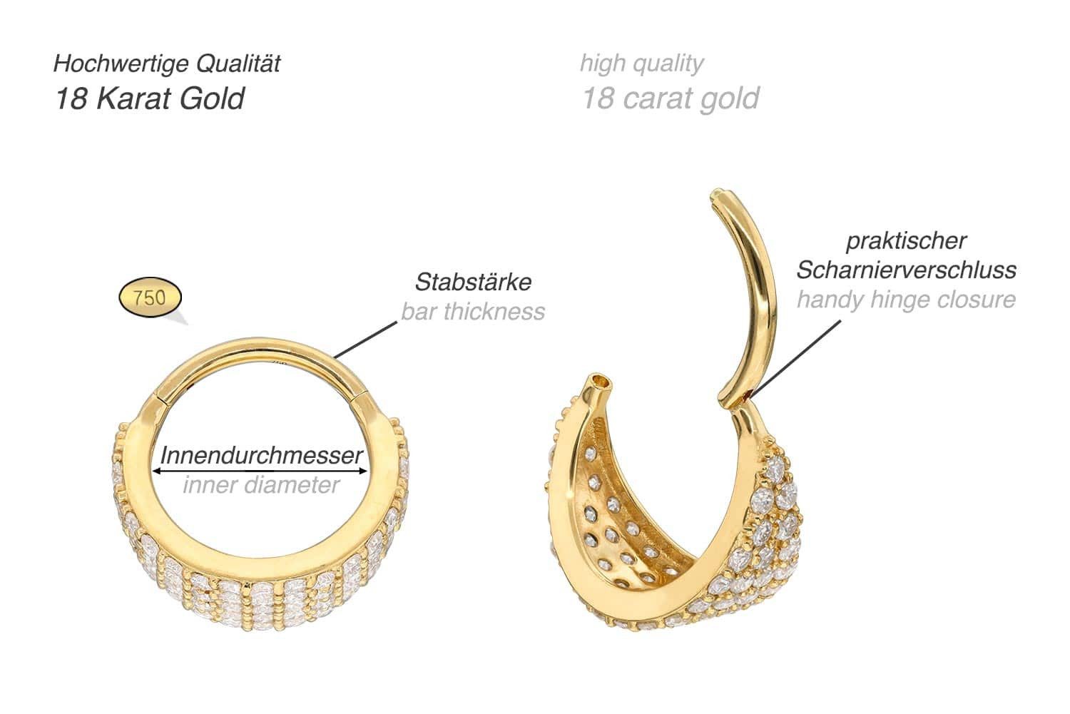 PIERCINGLINE Nasenpiercing 18 Karat Gold Segmentring Clicker MOISSANIT-SCHILD Ohrpiercing Septum (Clicker, 1-tlg), Ohrpiercing für Conch, Helix, Tragus, Daith, Lobe
