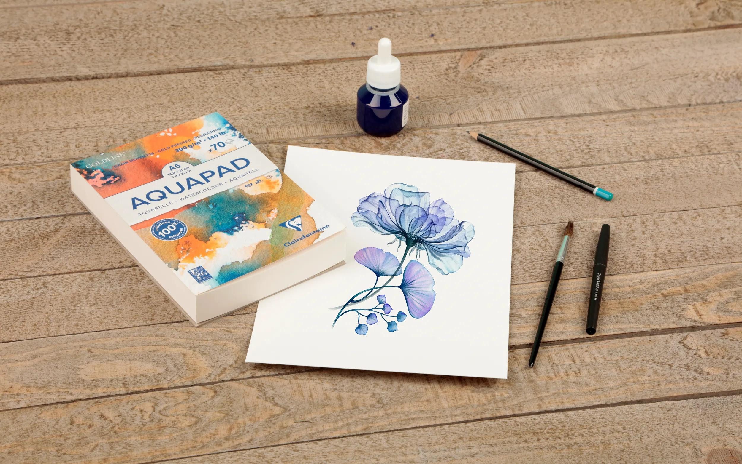 CLAIREFONTAINE Zeichenpapier 3x Aquarellblock Goldline Aquapad A5 70 Blatt weiß 975720C, Block