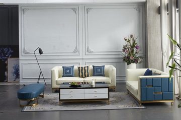 JVmoebel Wohnzimmer-Set, Sofagarnitur 3+2+1 Sitzer Beistelltisch Couchtisch Hocker 4tlg. Set