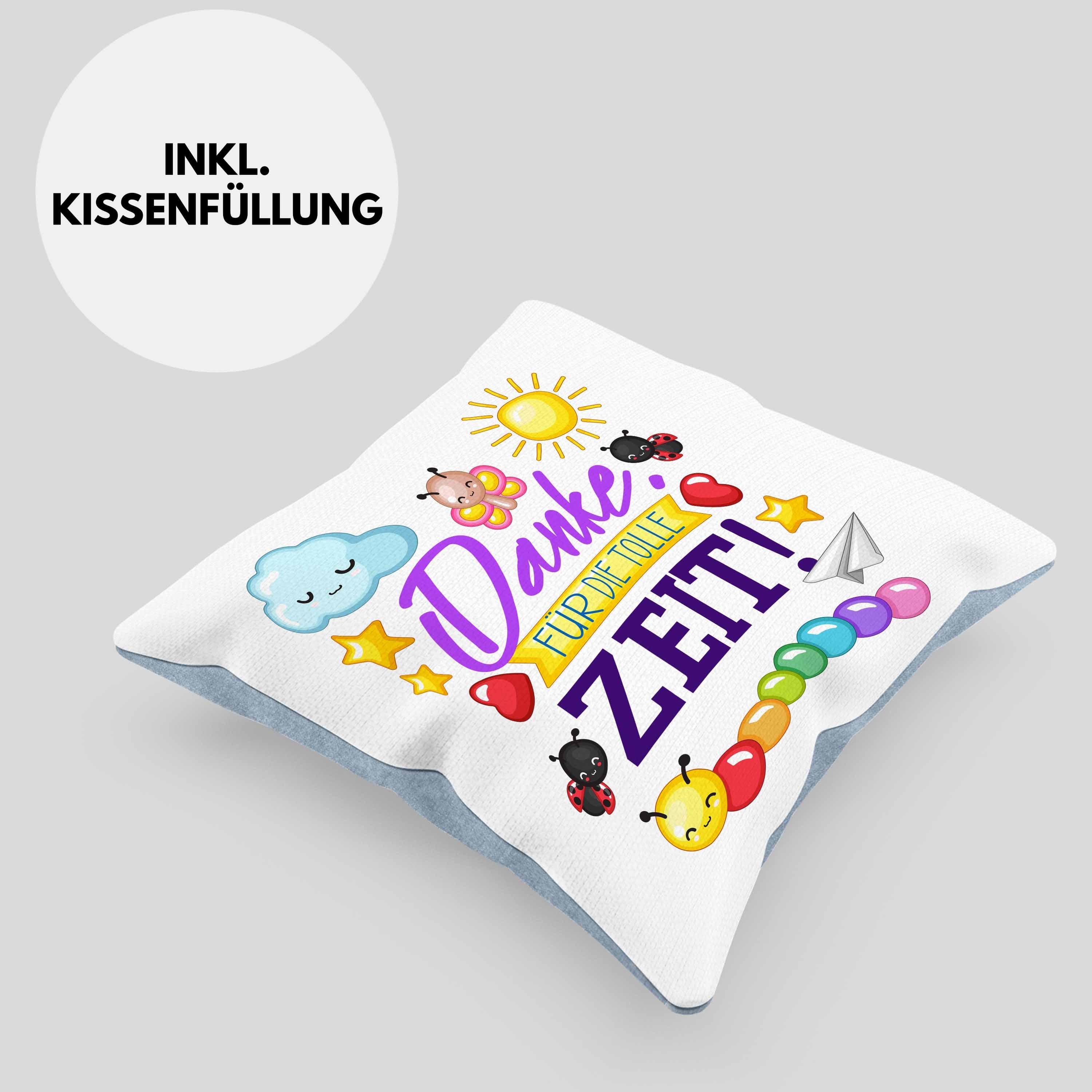 Die Für Kissen Trendation Blau Zeit Dankeschön - Dekokissen Danke Trendation Danke Abschied Tolle 40x40 mit Kindergarten Abschiedsgeschenk Dekokissen Erzieherin Kindergärtnerin Füllung