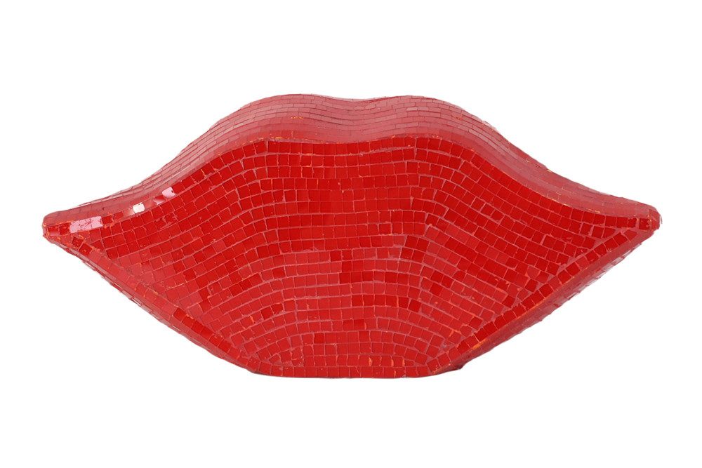 riess-ambiente Dekofigur DISCO LIP 30cm rot- Glas-Mosaik, Pop-Art, handgefertigt, modern, glanz (Einzelartikel, 1 St), Glamouröse Lippen-Statue - ideal für extravagante Wohn- & Schlafzimmer