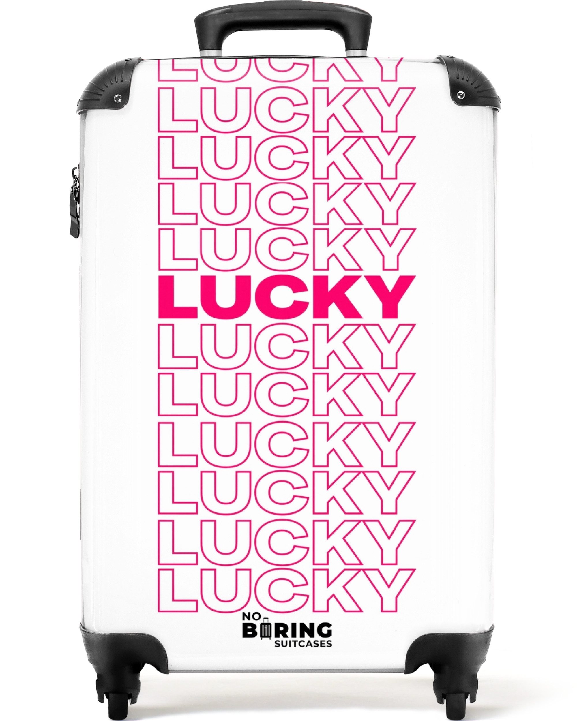 NoBoringSuitcases.com© Hartschalen-Trolley Glücklich - Rosa - Muster 55x35x20cm, Kinder Koffer Klein, Trolley Handgepäck, Reisekoffer