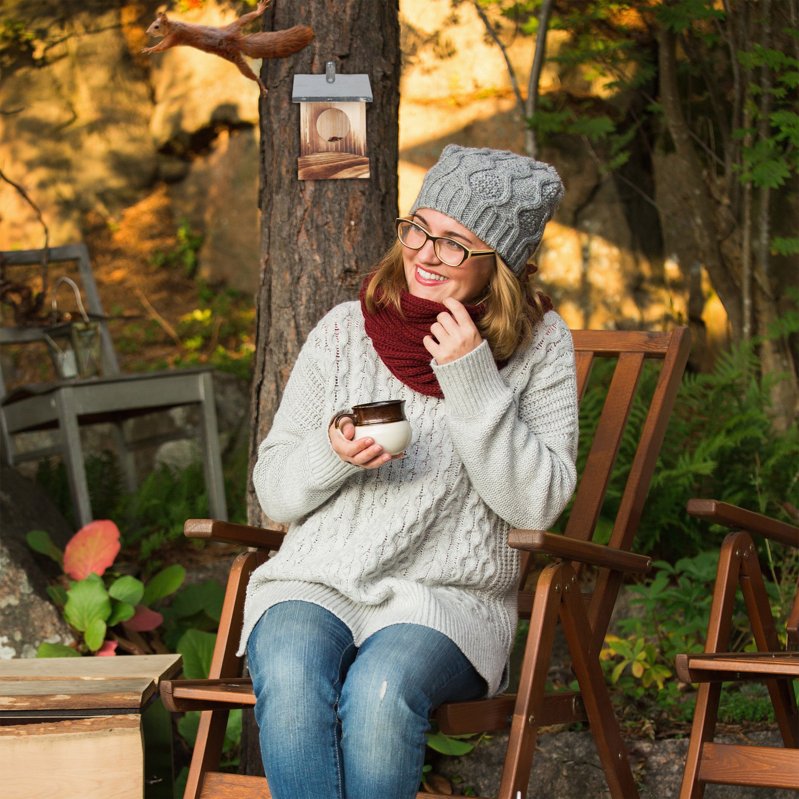 relaxdays Eichhörnchenkobel Eichhörnchen Futterhaus Metalldach, natur