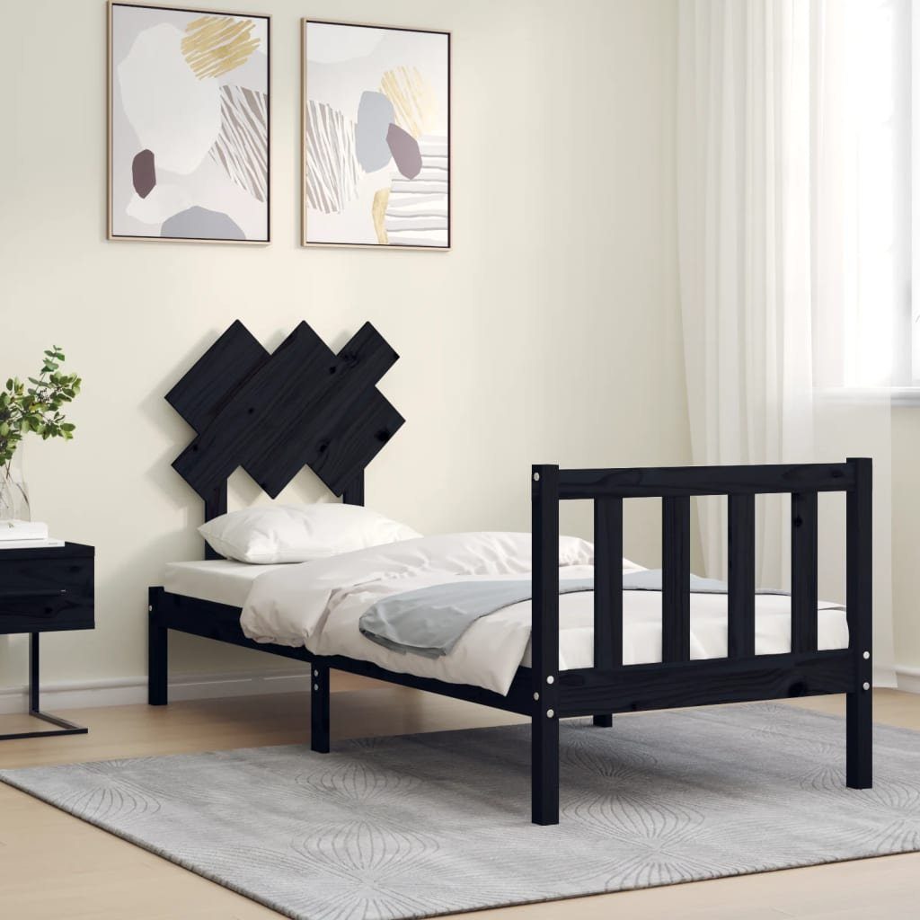 vidaXL Bett Massivholzbett mit Kopfteil Schwarz günstig online kaufen
