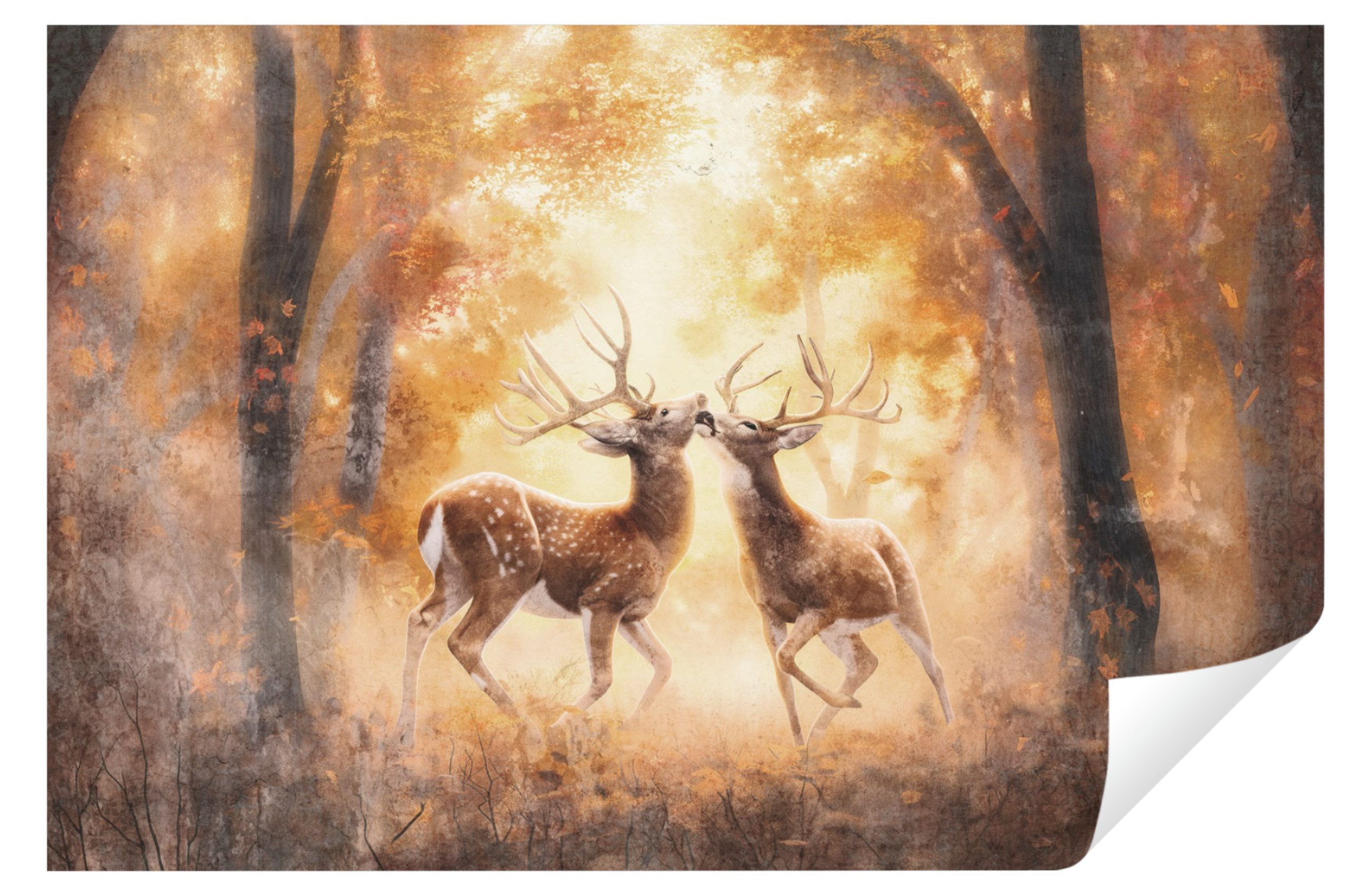 Wallarena Fototapete Wald Hirsche Tiere Vlies Tapete Wohnzimmer Schlafzimmer Wandtapete, Glatt Vlies Washable, Natur, Landschaft, Tapete inklusive Kleister Vliestapete Motivtapete