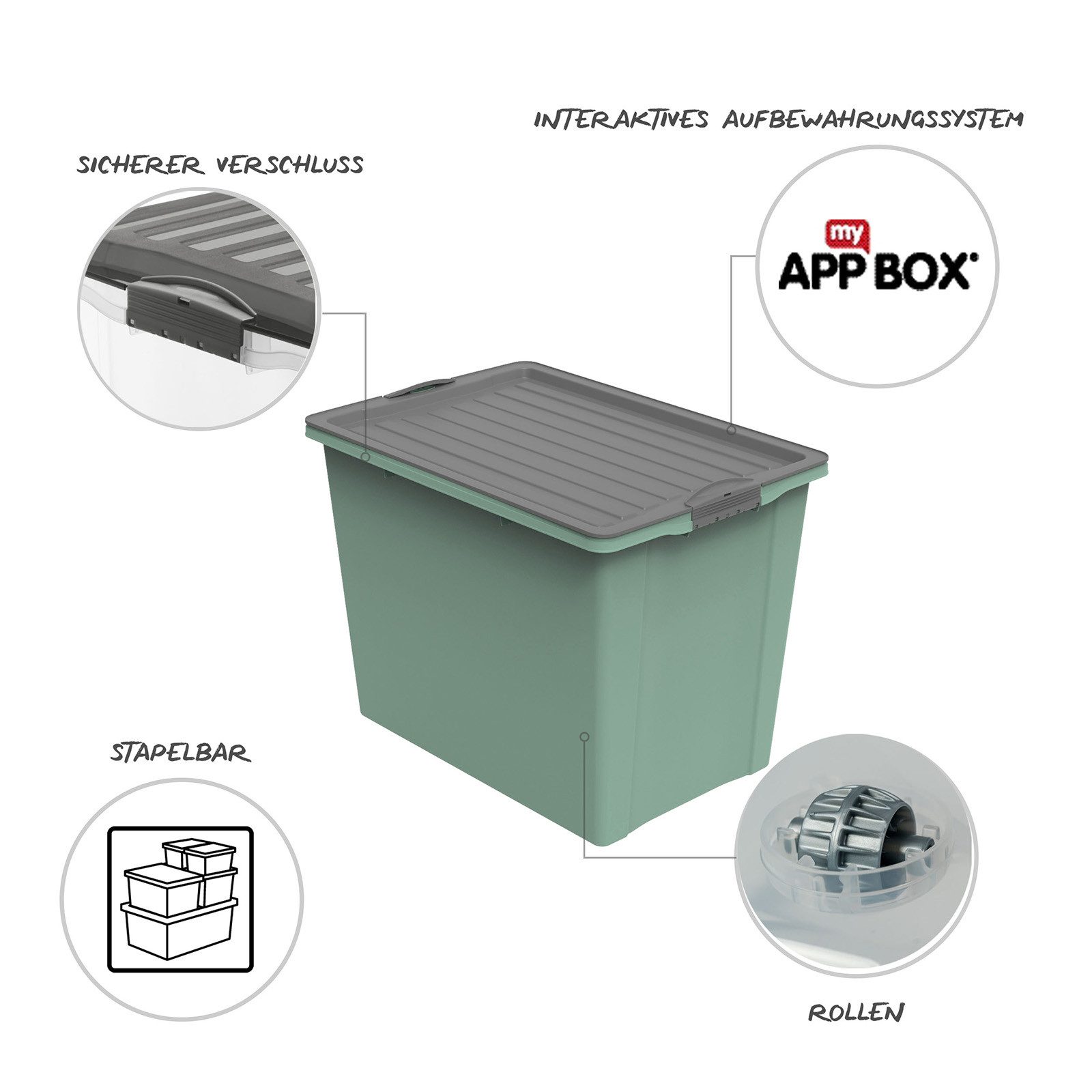 ROTHO Aufbewahrungsbox COMPACT stapelbare 70l Aufbewahrungskiste mit Deckel und Rollen (Aufbewahrungsset)