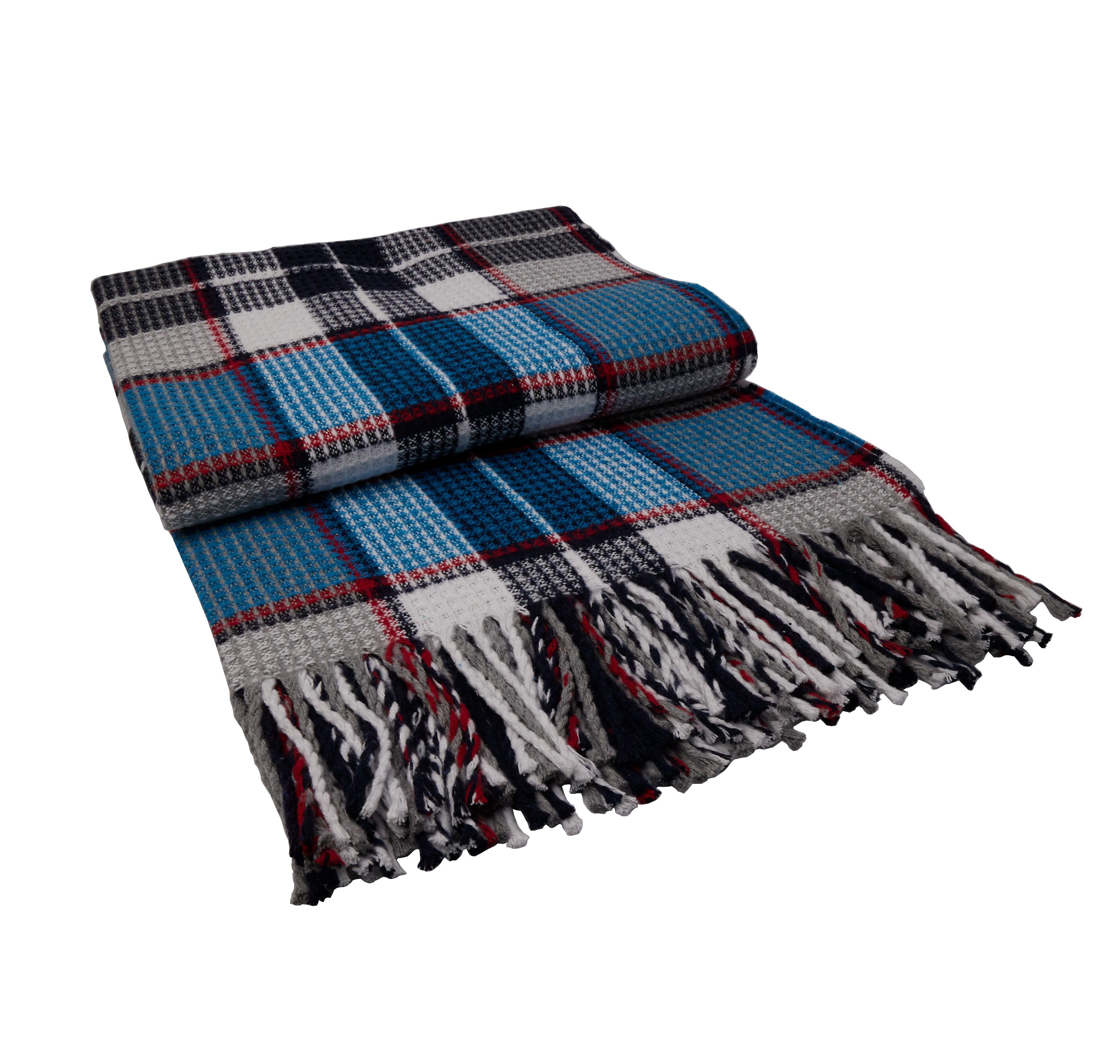 Wohndecke Baumwolldecke, Plaid/ Wohndecke, Blau/Schwarz/Grau Kariert, Heinrich Glaeser Nachf. GmbH