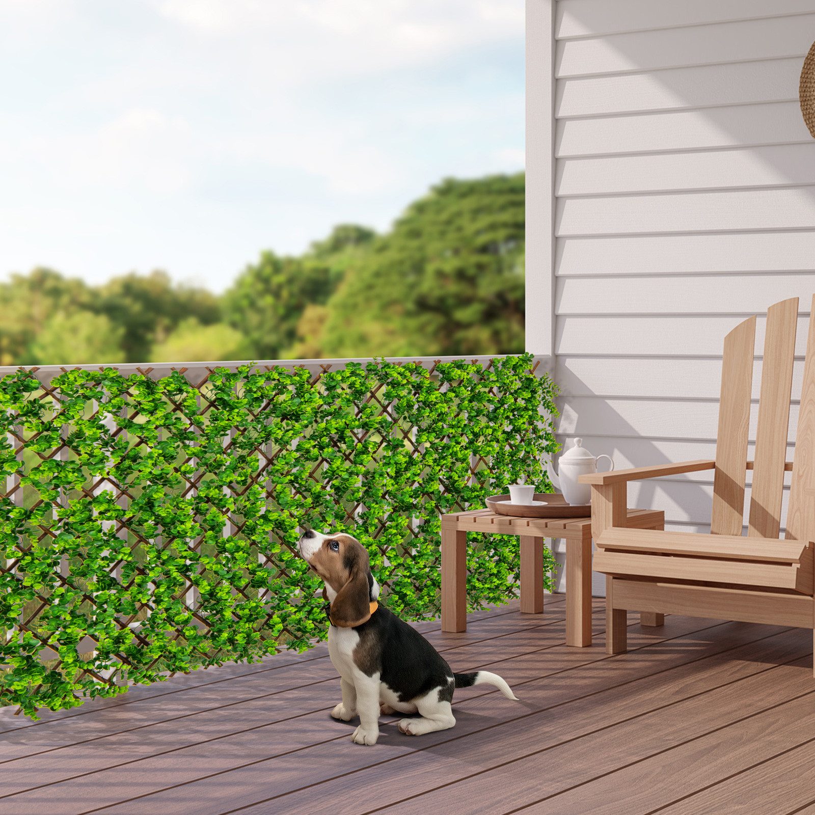 Kunstpflanze, COSTWAY, Pflanzenwand mit Eukalyptus-Blättern 180x90cm günstig online kaufen