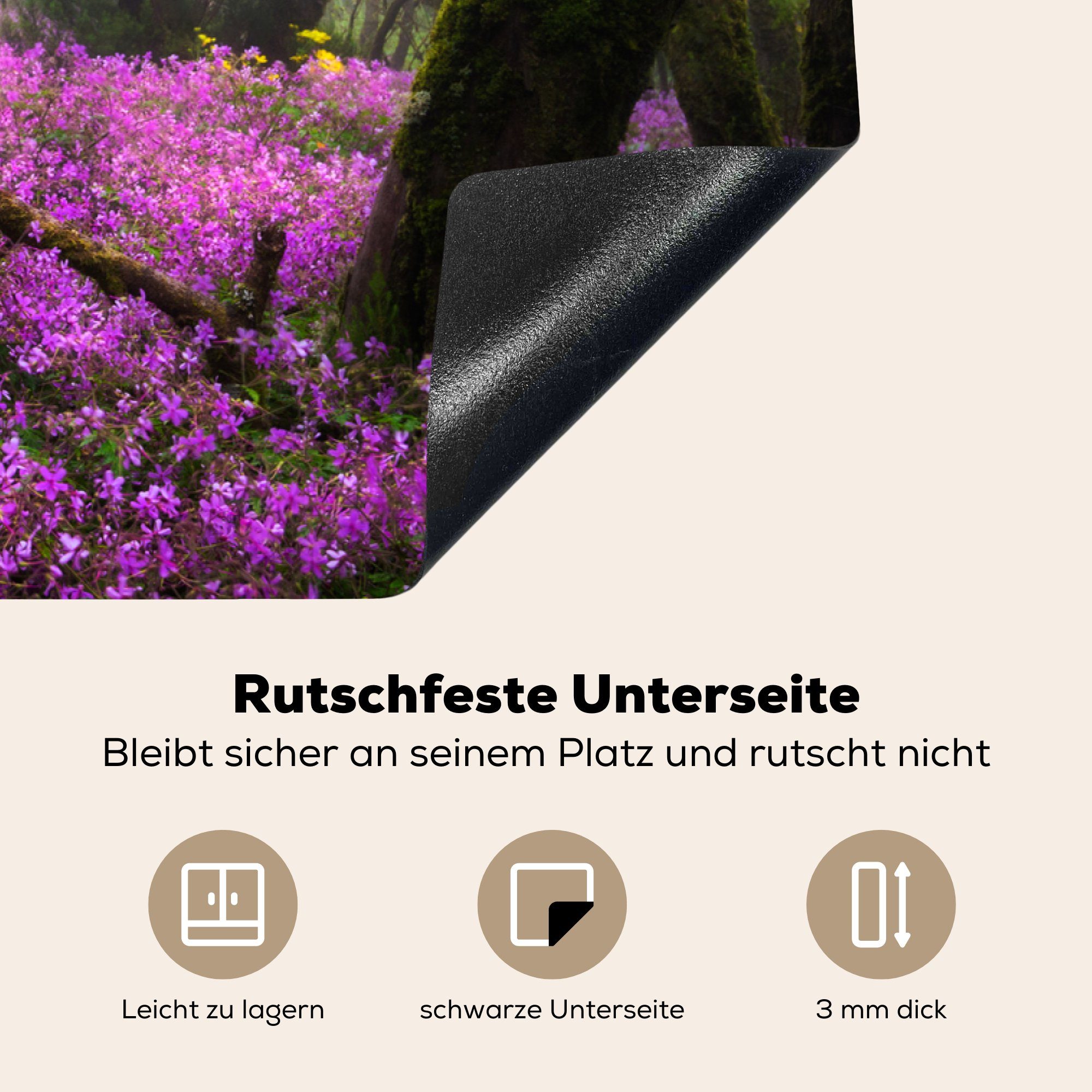 rosa küche, cm, die Herdblende-/Abdeckplatte Garajonay-Nationalpark Spanien, Vinyl, in Schutz tlg), für 81x52 Induktionskochfeld Ceranfeldabdeckung im Blumen Leuchtend MuchoWow (1