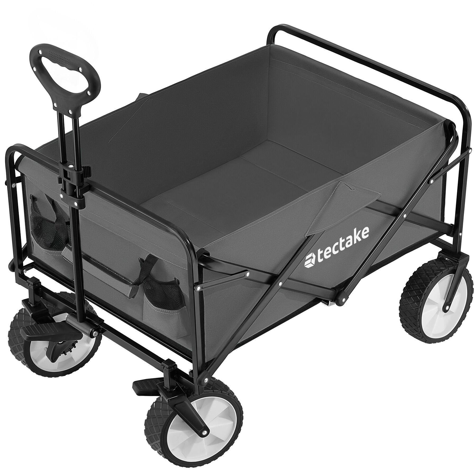 tectake Bollerwagen Faltbarer Handwagen Leon mit Bremsen, Belastbarkeit 80kg (1 Transportwagen, 1-tlg., 97L Volumen in Grau), faltbar