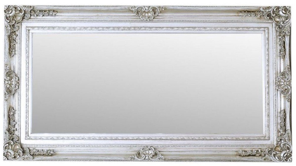 Casa Padrino Barockspiegel Barock Spiegel Silber - Rechteckiger Antik Stil Wandspiegel - Wohnzimmer Spiegel - Garderoben Spiegel - Prunkvolle Barock Möbel