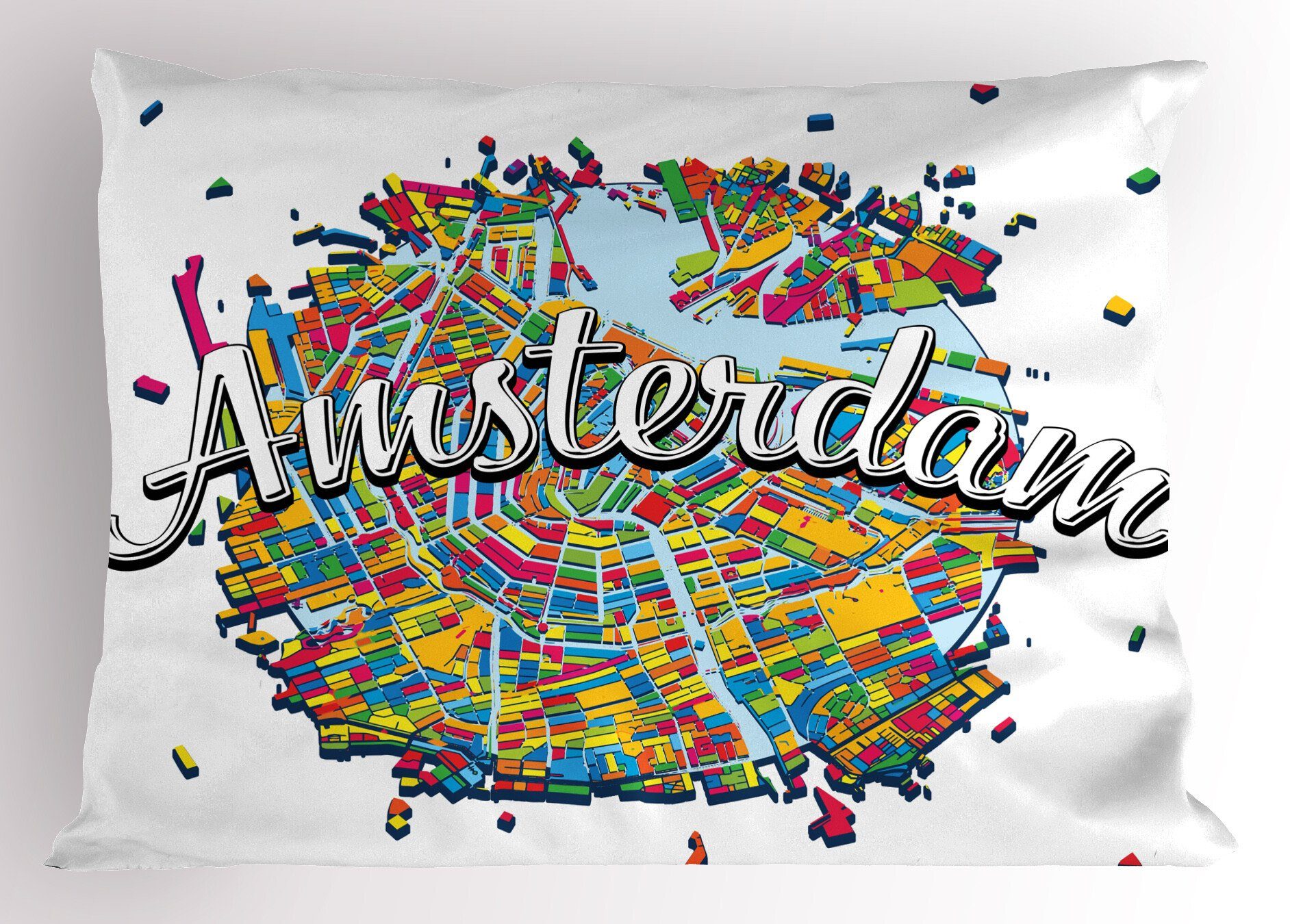 Kissenbezüge Gedruckter Standard Vibrant King Dekorativer Digital Mapping Abakuhaus Size Stück), (1 Kissenbezug, Amsterdam