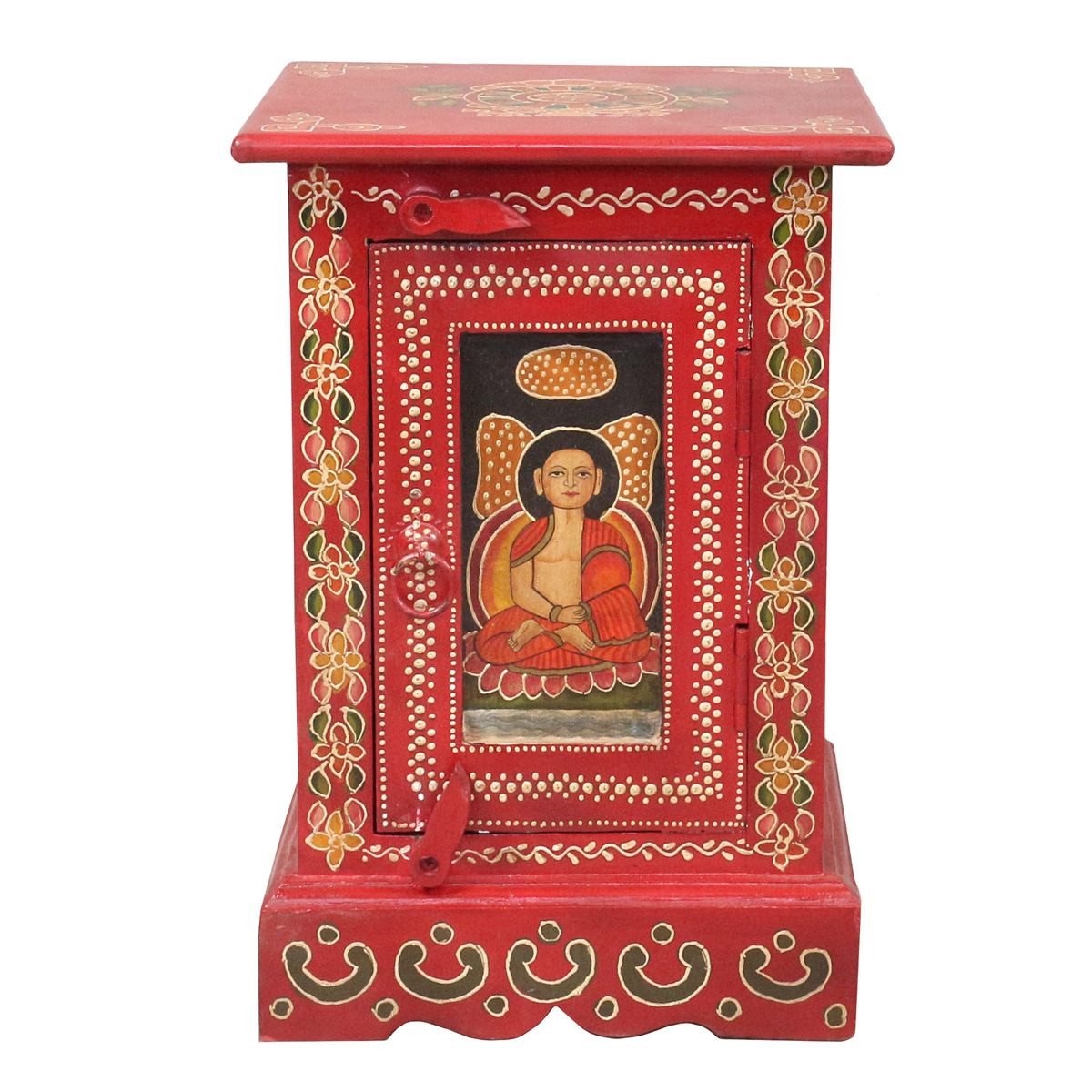 Oriental Galerie Mehrzweckschrank Kleiner Tibet Wandschrank Buddha Motiv Dunkelrot 45 cm