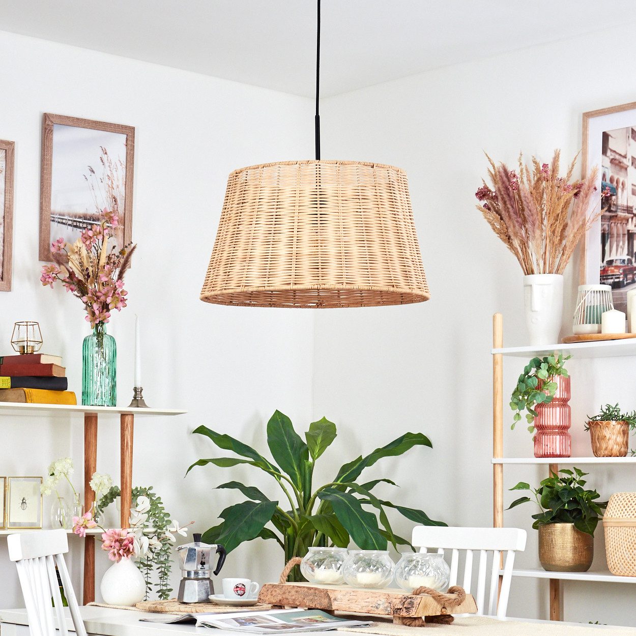 hofstein Hängeleuchte Hängelampe aus Metall/Rattan in günstig online kaufen