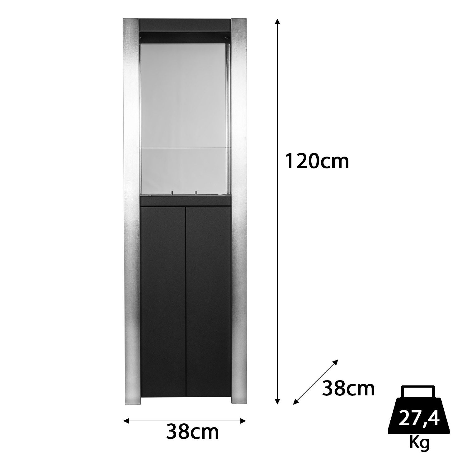Moritz Dekokamin Standkamin 120 x 38 x 38 cm Säule 1,2 Liter Brenner, Ethanolbrenner Glasfeuer Terrassenfeuer Kamin