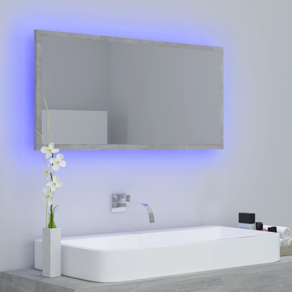 Badezimmerspiegelschrank Acryl vidaXL 90x8,5x37 LED-Badspiegel Betongrau cm (1-St)