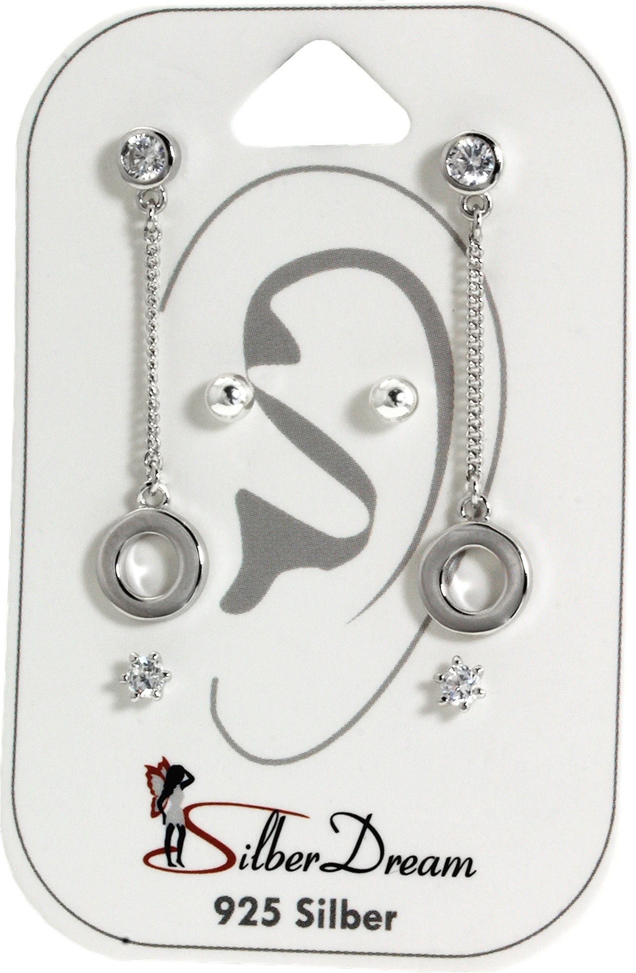 SilberDream Paar Ohrstecker SilberDream Zirkonia 3er Set Ohrringe (Ohrstecker, 3-tlg), Ohrstecker (Dangle Rund, Kugel, Zirkonia) 925 Sterling Silber, Farbe: