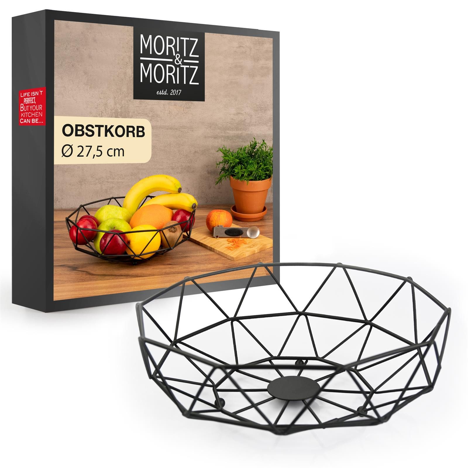 Moritz & Moritz Obstschale Moritz & Moritz Obstkorb Rund Dreiecke Schwarz, Metall, (27,5 cm, 2-tlg), Korb für Geschenke, Früchte, Gemüse und Brot