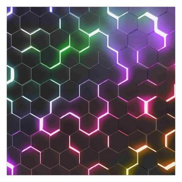 Bilderdepot24 Fototapete Gamer Hexagone Neonlicht Wanddeko Modern Kunst 3D-Effekt, Glatt, Matt, (Vliestapete inkl. Kleister oder selbstklebend), Jugendzimmer Gaming Zimmer Tapete Wohnzimmer Vliestapete Wandtapete