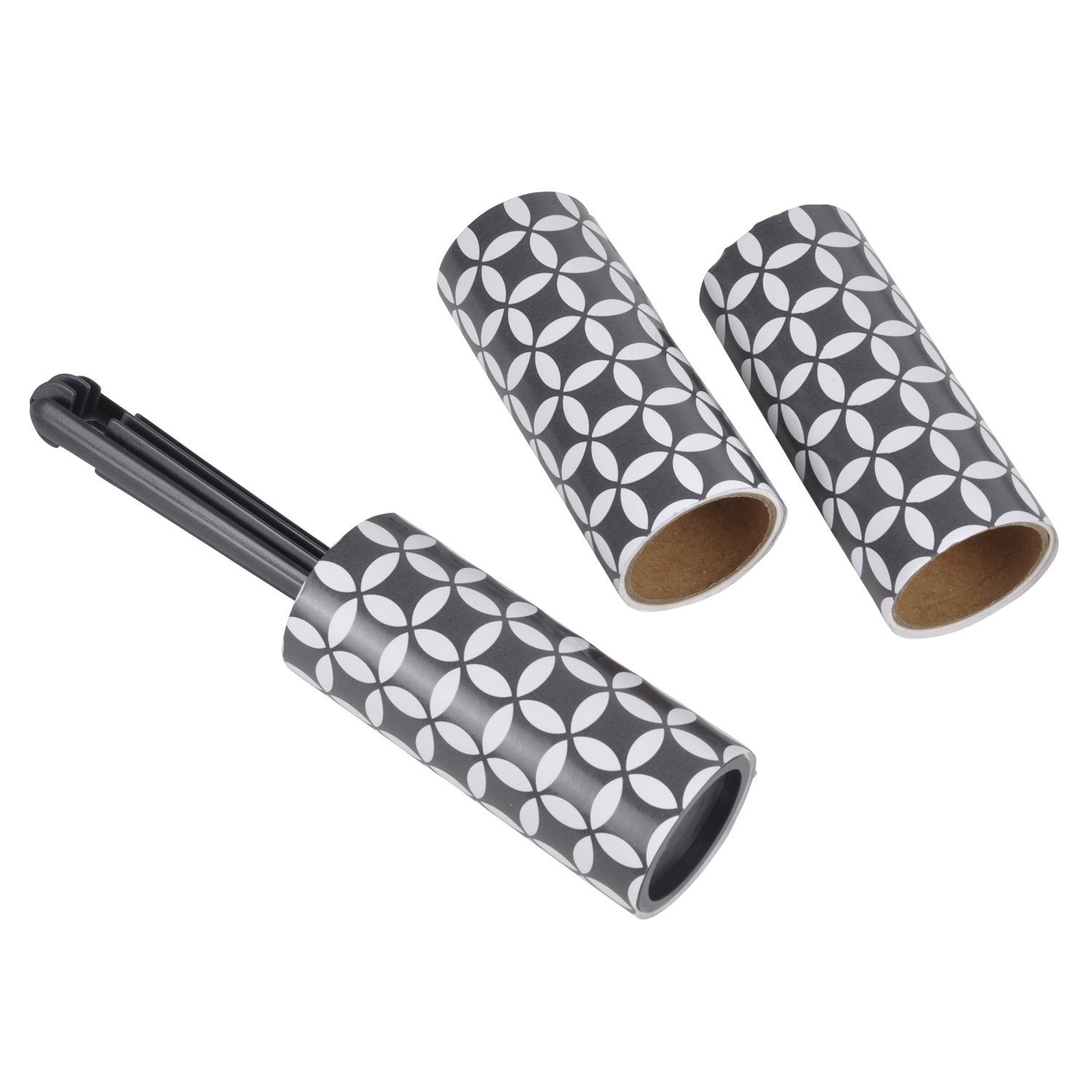 Macosa Home Fusselroller Fusselentferner Kleiderroller Reinigungsrolle 1x Roller+Ersatzrollen, Fusselroller +2 Ersatzrollen Schwarz Retromuster Kleberollen