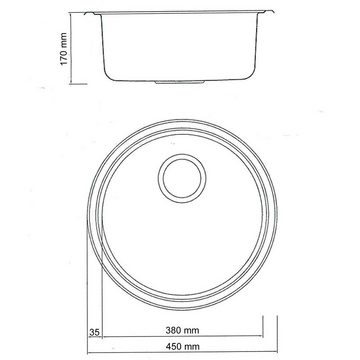 Stabilo Sanitär Küchenspüle, Rund, 45/17 cm