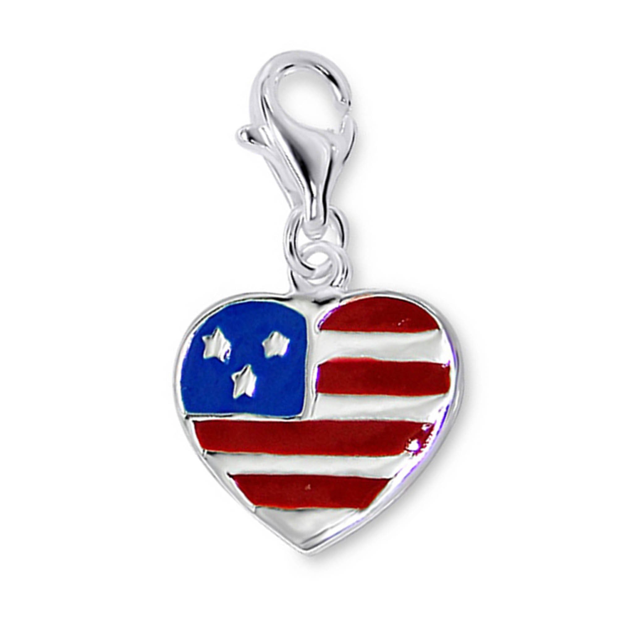 schmuck23 (1-tlg), Charm Anhänger Flagge Für USA oder Kettenanhänger 925 Charm-Einhänger Schlüsselanhänger Halskette Armband, Herz Silber