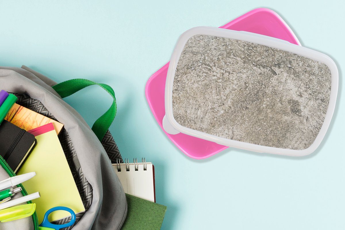 MuchoWow Lunchbox Zement - Antik für Kunststoff, Brotbox Brotdose Kunststoff rosa Kinder, (2-tlg), Beton Erwachsene, Snackbox, Grau, Mädchen, - 