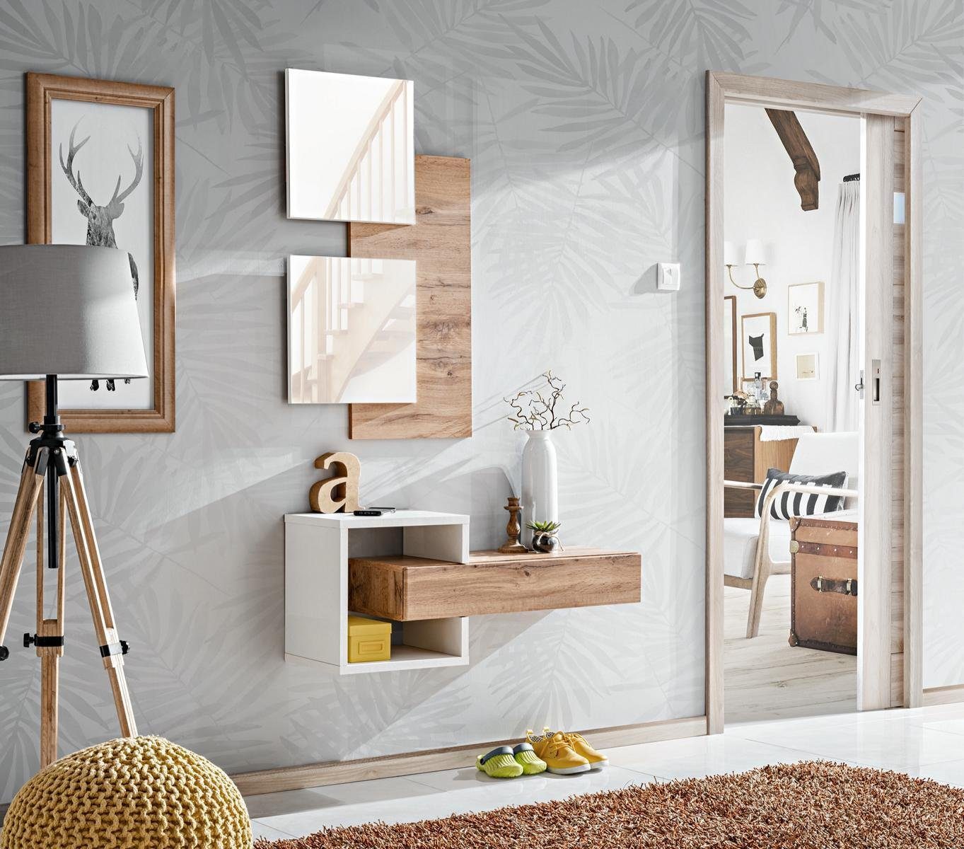 Diele Garderoben-Set in Moderne Neu Wand Regal (2-St., Set Wandregal/Spiegel), Europa Design Made JVmoebel Möbel,