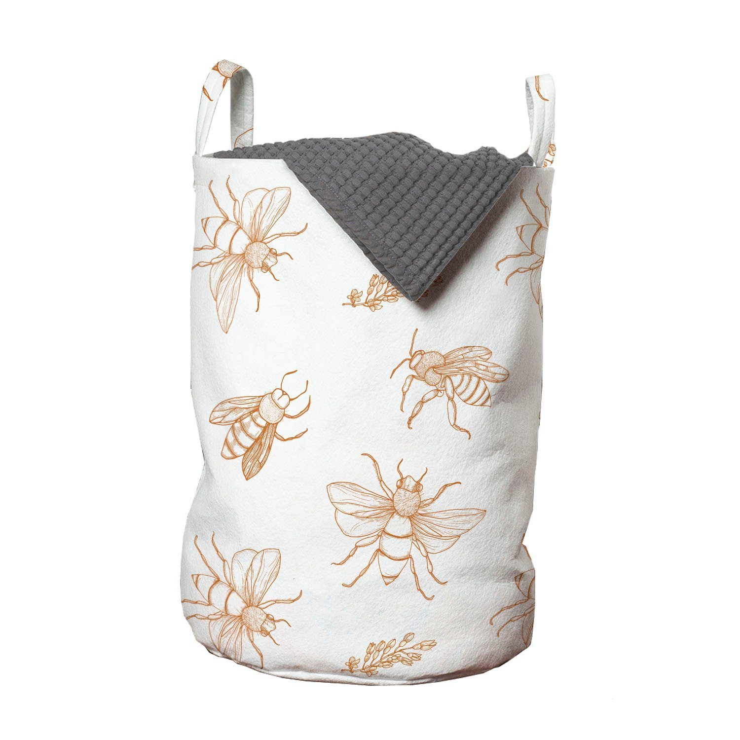mit Waschsalons, Griffen Wäschekorb Wäschesäckchen Bienenkönigin Kordelzugverschluss Muster Umrisszeichnungen für Abakuhaus