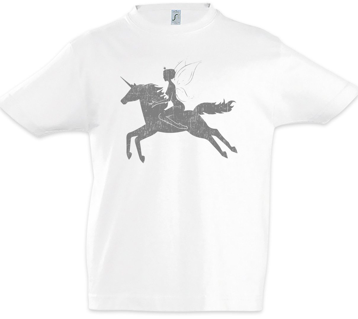 Print-Shirt Fairy Riding Unicorn Kinder T-Shirt Einhorn Regenbogen Horn Rainbow