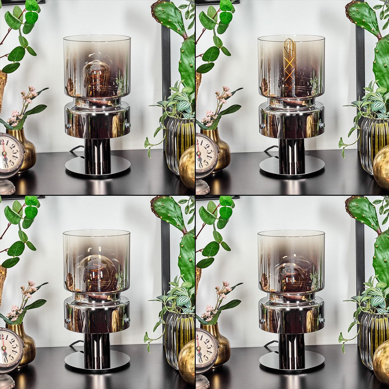 hofstein Tischleuchte Tischlampe aus Metall/Glas in Schwarz/Chrom/Rauchfarb günstig online kaufen