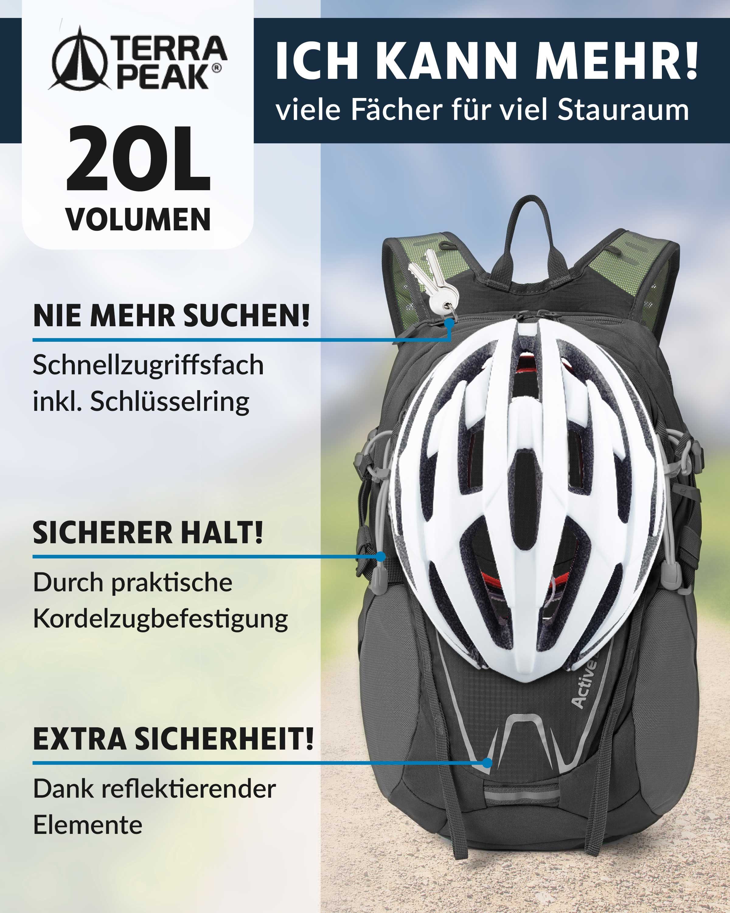 Terra Peak Sportrucksack Active 20, 20L klein mit YKK Reißverschluss Trekkingrucksack mit Hüftgurt