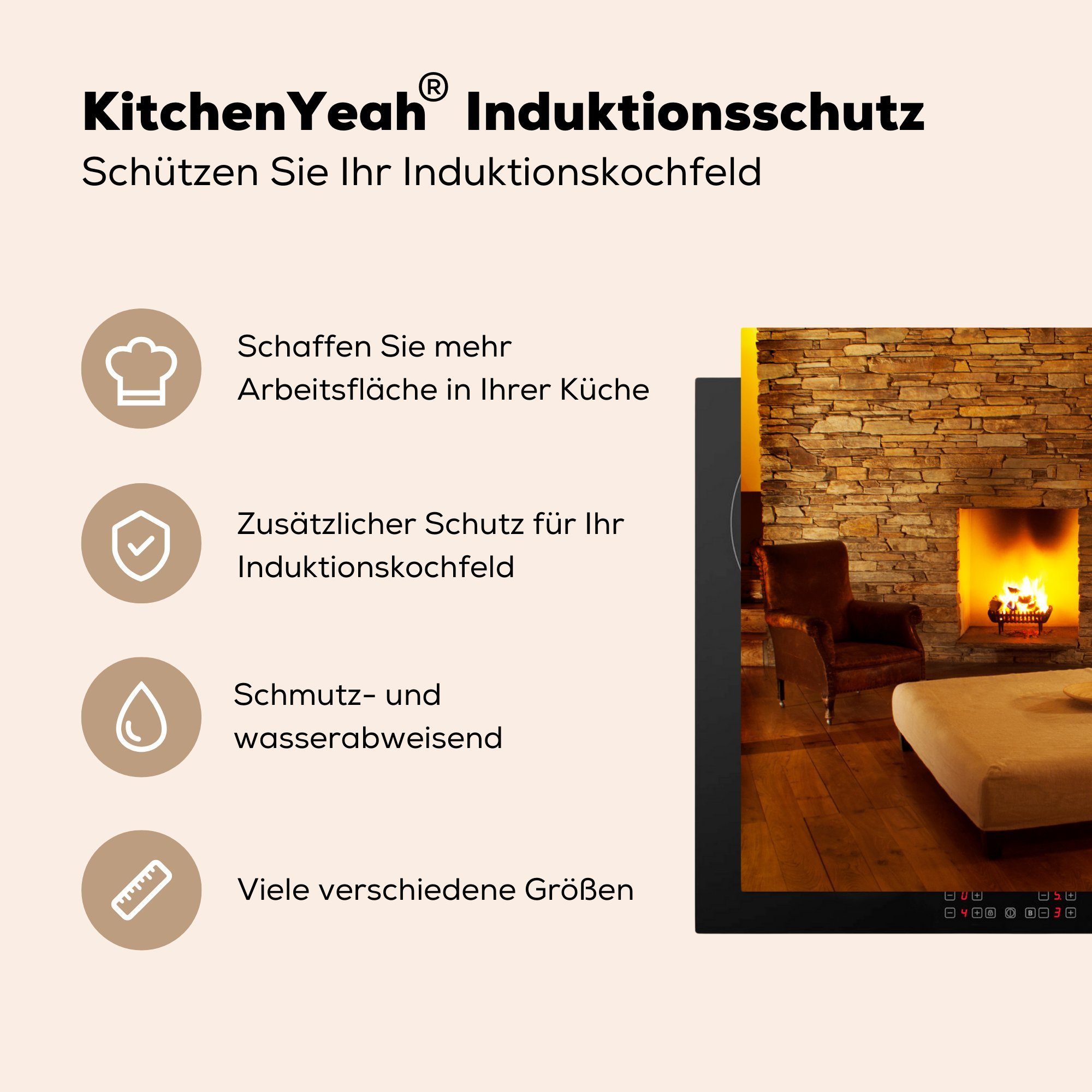 in einem nutzbar, tlg), modernen Wohnzimmer, Arbeitsfläche Kamin Ceranfeldabdeckung MuchoWow Ein Herdblende-/Abdeckplatte 70x52 cm, Vinyl, (1 Mobile