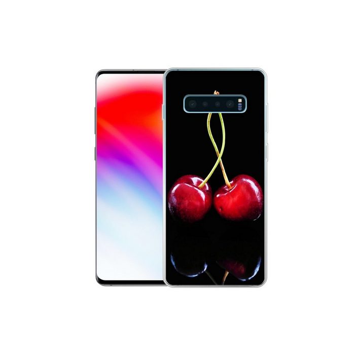 MuchoWow Handyhülle Kirsche - Reflexion - Schwarz Phone Case Handyhülle Samsung Galaxy S10+ Silikon Schutzhülle FN11561